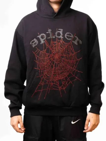 Sp5der OG Rhinestone Logo Hoodie Black d