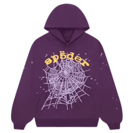 Sp5der Web Graphic Hoodie Purple Yellow